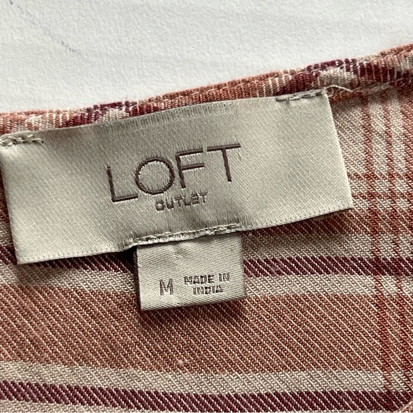 Loft Outlet Medium Pink Plaid Peplum Ruffle Top Blouse Long Sleeve 100% Viscose - Picture 3 of 7